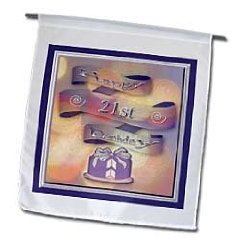 3dRose fl_24461_1 Ribbon and Cake Happy 21st Birthday Garden Flag 12 by 18-Inch