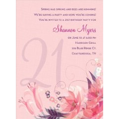 Noteworthy Collections Retro 21st Floral Pink Invitations Retro Floral Pink 21st - Pack of 20