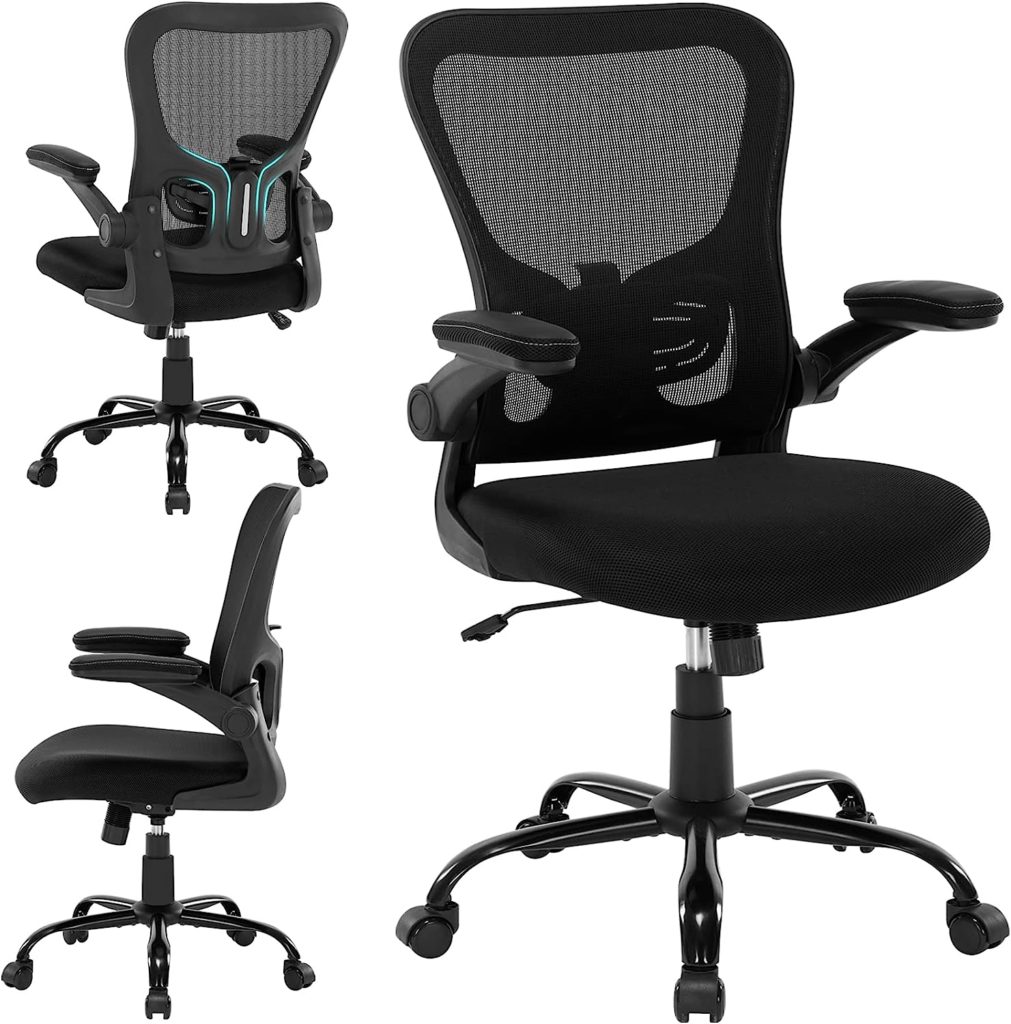 Office Chair Ergonomic Desk Chair - Mesh Computer Chair Adjustable Height Home Office Desk Chairs with Lumbar Support and Flip-up Armrests, Comfortable Swivel Executive Task Chair BIFMA Passed, Black